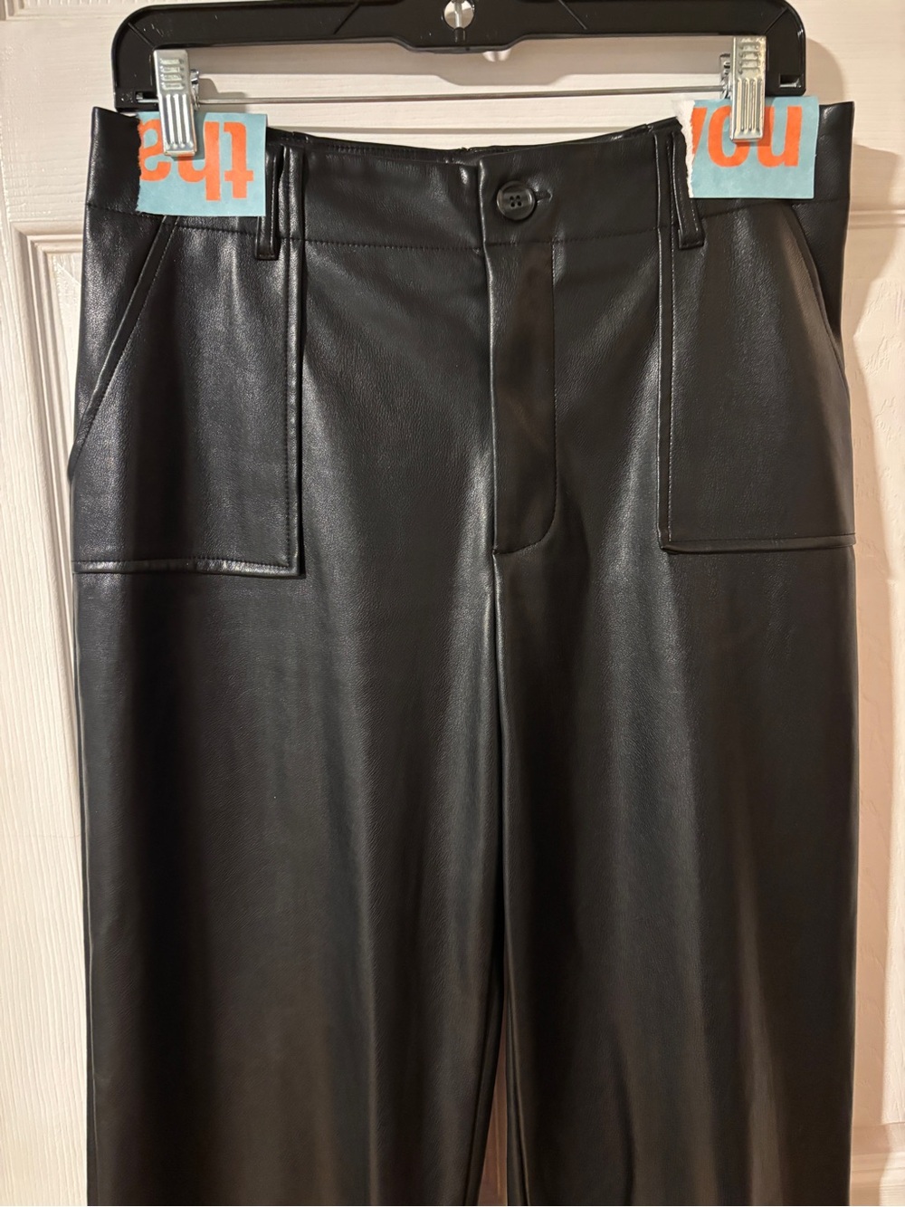Avec Les Filles Black Faux Leather Wide Leg Cropped Pants w/Front Pockets S - Picture 2 of 10